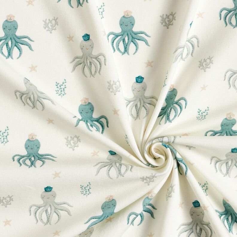 Bomuldsjersey Glade blæksprutter Digitaltryk – uldhvid,  image number 3