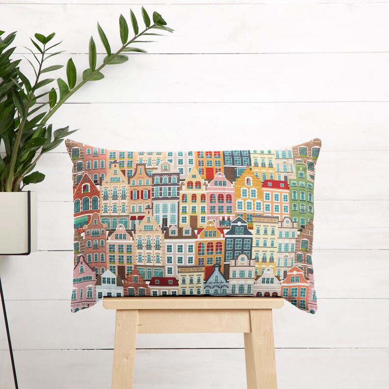 Dekorationsstof Halvpanama byhuse – elfenben/taupe,  image number 7