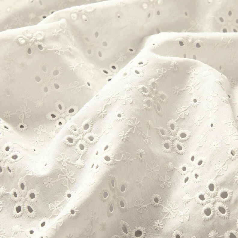 Bomuldsbatist Hulbroderi Blomsterækker – uldhvid,  image number 3