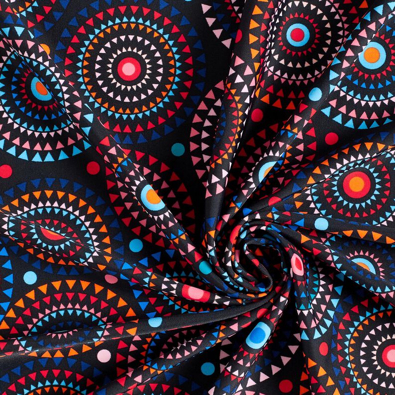 Badetøjsstof Mandala – sort-blå/ildrød,  image number 3
