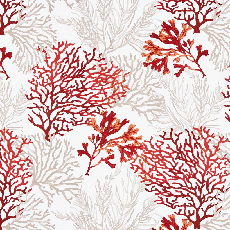 Bomuldsstof Cretonne store koraller – hvid/ferskenorange,  image number 1