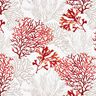 Bomuldsstof Cretonne store koraller – hvid/ferskenorange,  thumbnail number 1