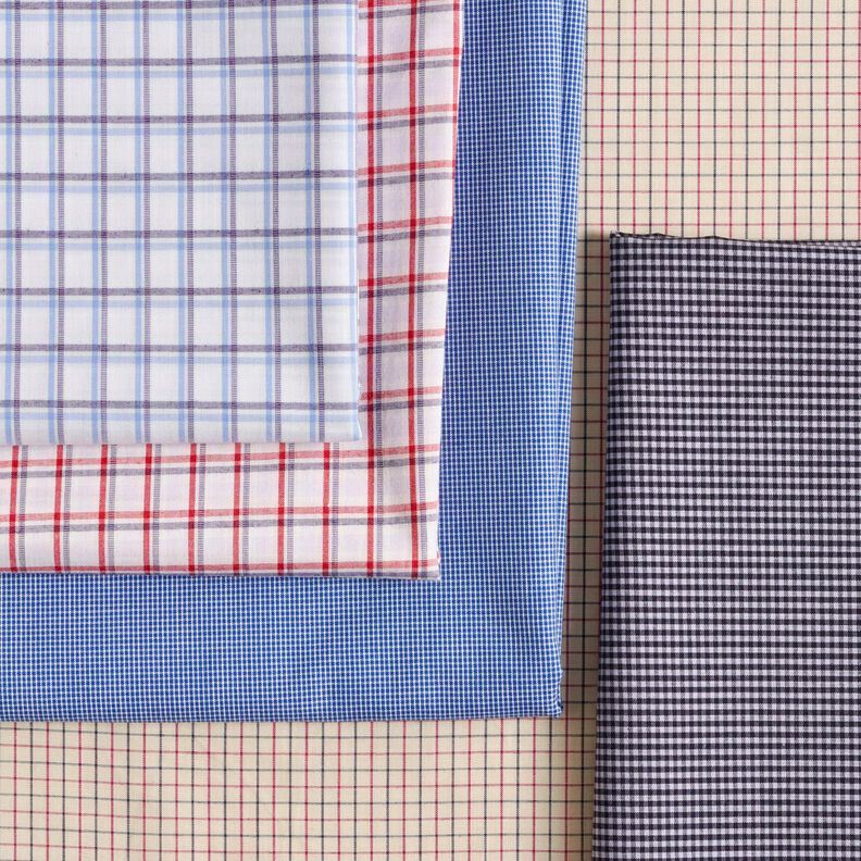 skjortestof med forskudte tern – hvid/marineblå,  image number 5