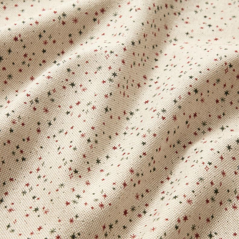 Dekorationsstof Halvpanama festlige stjerner – natur/karminrød,  image number 2