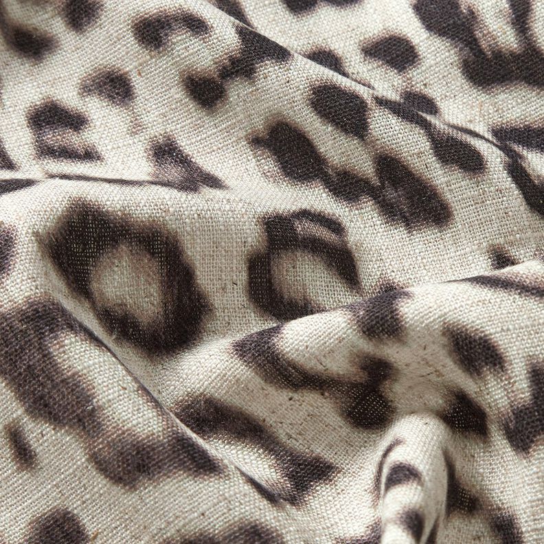 Viskose-hør-miks leoprint digitaltryk – mandel/sort,  image number 2