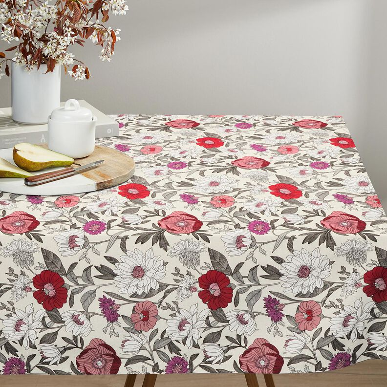 Bomuldsstof Cretonne farverige blomster – drue/natur,  image number 6