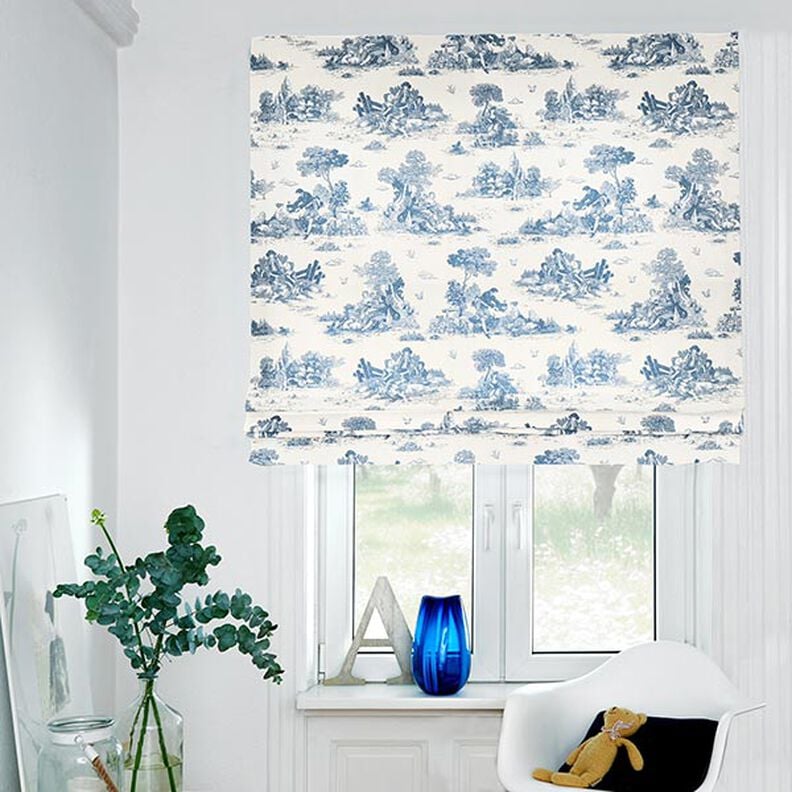 Dekorationsstof Halvpanama fårehyrde – jeansblå/uldhvid,  image number 7