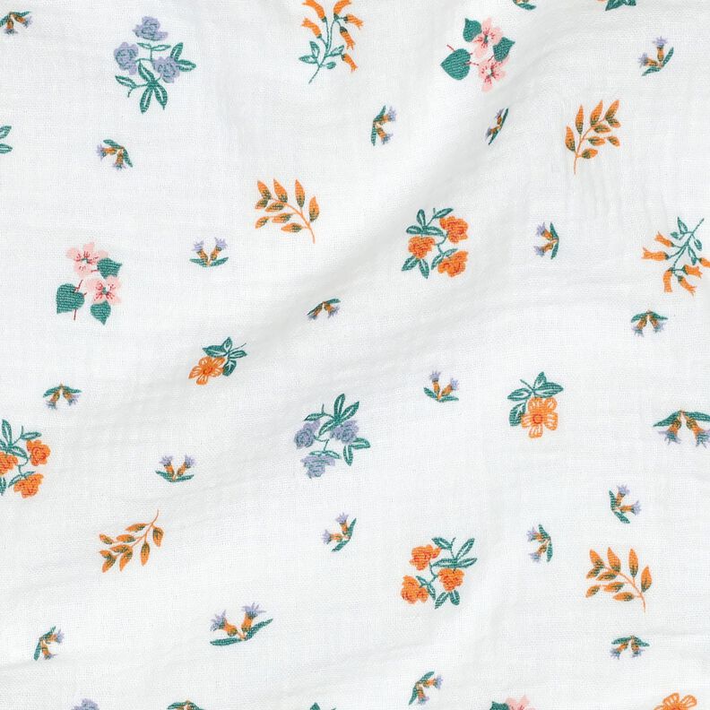 Musselin/Dobbelt-Crincle stof blomster | Poppy Fabrics – elfenben/ferskenorange,  image number 2