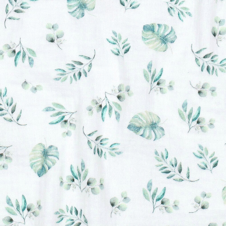 GOTS Musselin/Dobbelt-Crincle stof Jungleblade | by Poppy – hvid/lys mint,  image number 2