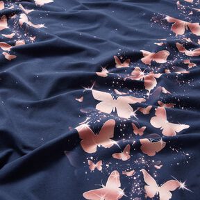 Bomuldsjersey Glitrende sommerfugle | Glitzerpüppi – natblå/gammelrosa, 
