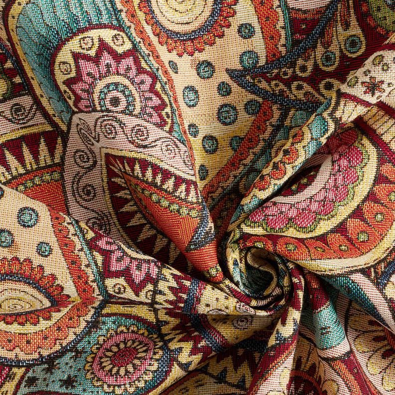 Dekorationsstof Gobelin abstrakt paisley &ndash; lysebeige/karminr&oslash;d,  image number 3