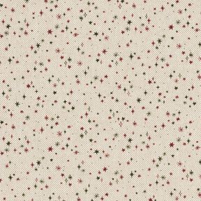 Dekorationsstof Halvpanama festlige stjerner – natur/karminrød, 