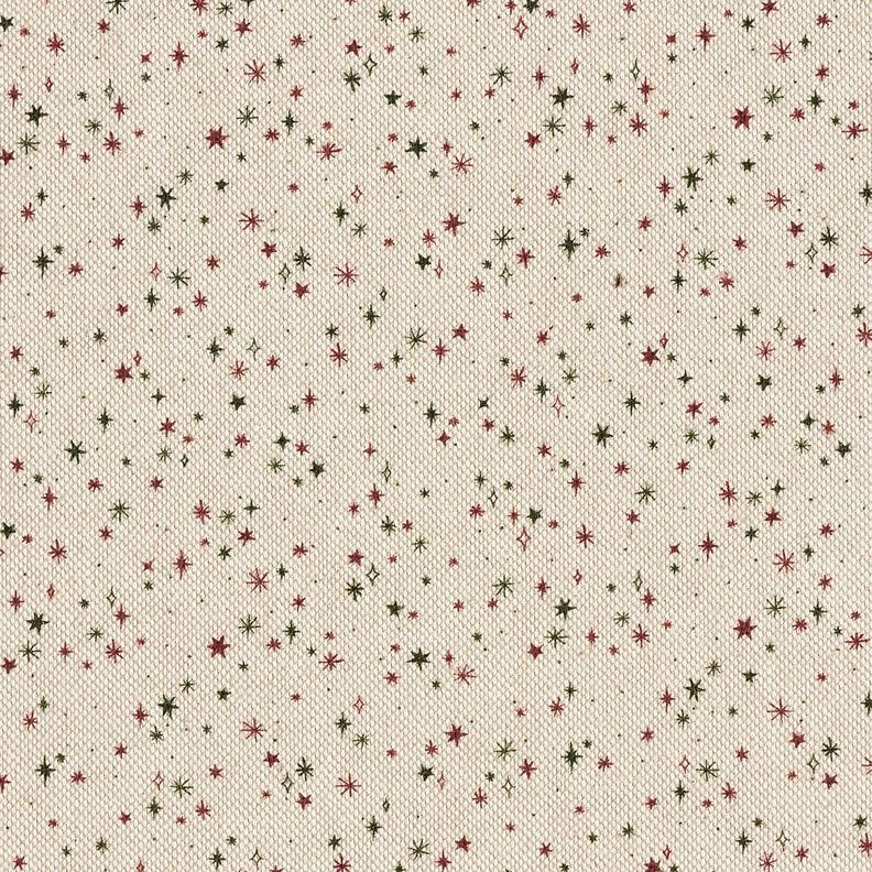 Dekorationsstof Halvpanama festlige stjerner – natur/karminrød,  image number 1
