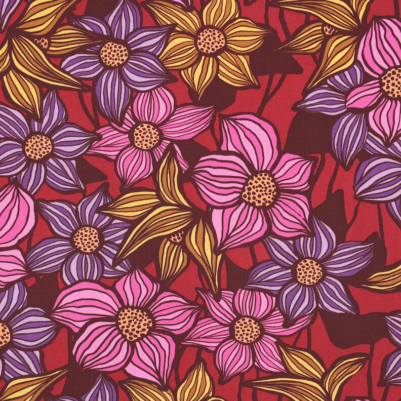 LENZING™ EcoVero™ Viskosestof blomster | Poppy Fabrics – merlot/apricot,  image number 1