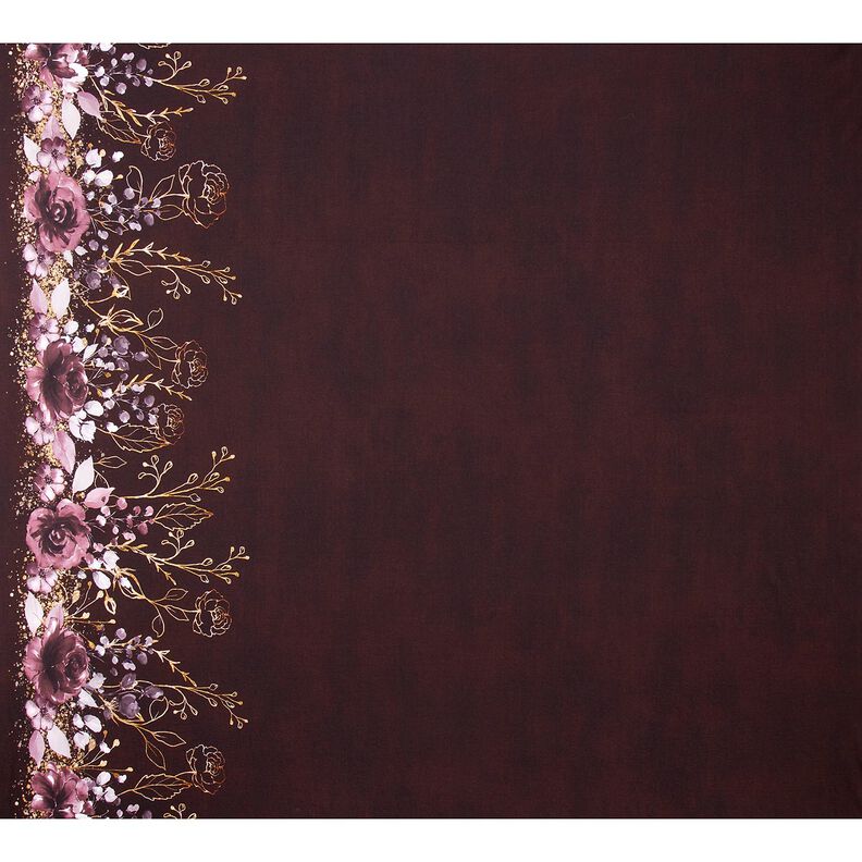 Bomuldsjersey Bordure stof Blomster i guldglimmer | Glitzerpüppi – bordeaux/pastelhyld,  image number 5