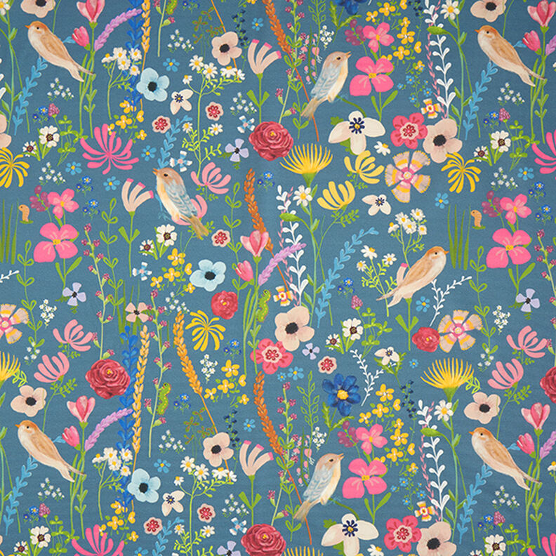 Outdoorstof Canvas kanvas fugle og blomster – stålblå,  image number 1