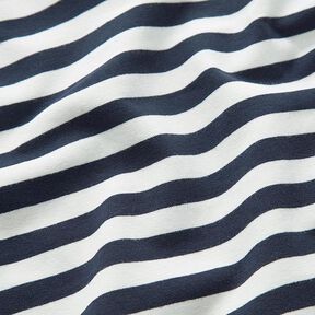 French Terry Sommersweat garnfarvede striber – uldhvid/marineblå, 