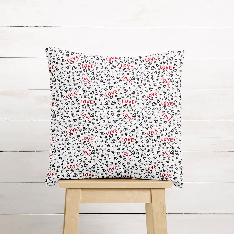 Bomuldsstof Cretonne Love – hvid/sort,  image number 7