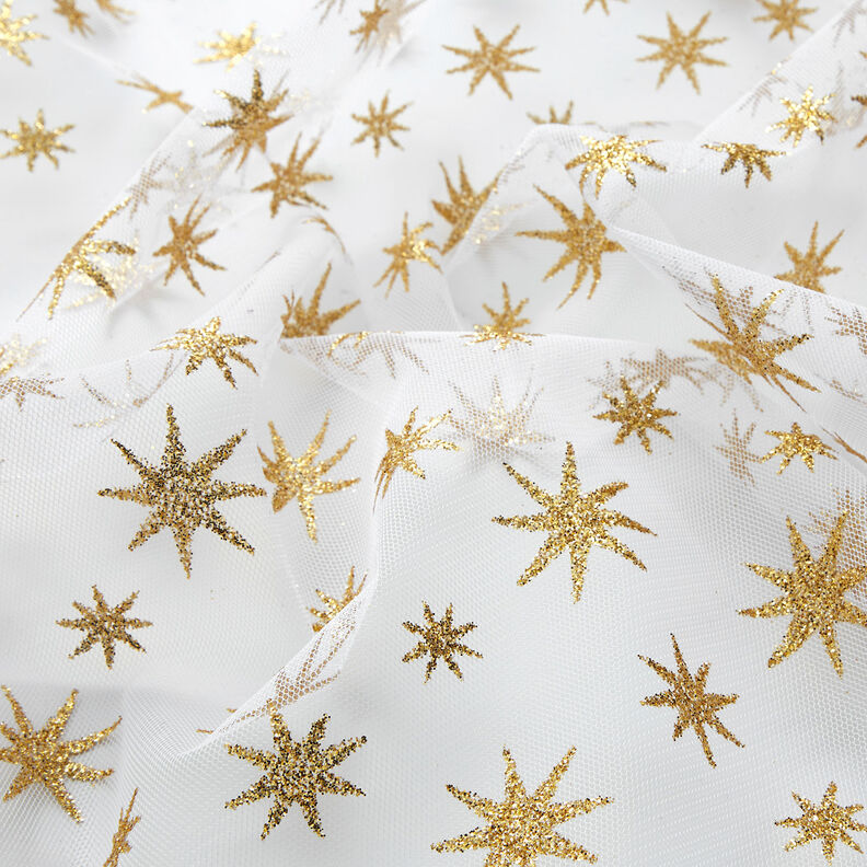 Tyl glitter-stjerner – hvid/guld,  image number 2