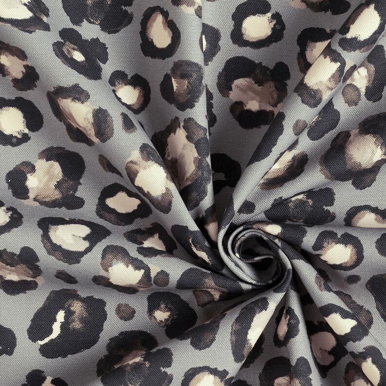 Dekorationsstof Canvas løve-polkaprikker – elefantgrå/sort,  image number 3