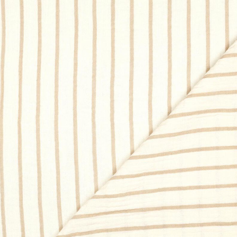 Musselin/Dobbelt-Crincle stof garnfarvede striber  | Poppy Fabrics – mandel/uldhvid,  image number 4
