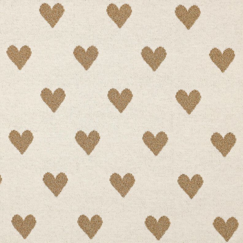 Jacquard jersey glitter-hjerter | Poppy Fabrics &ndash; natur/gold metallic,  image number 1