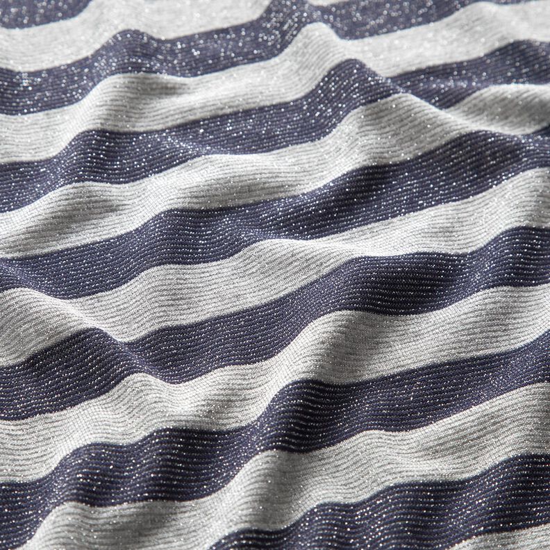 jersey glitter vandrette striber – lysegrå/marineblå,  image number 2