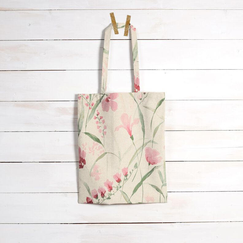 Dekorationsstof Halvpanama fresia-blomster – natur/lyse bær,  image number 8