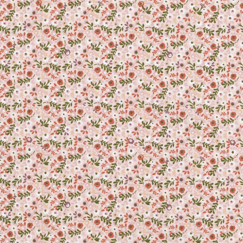 Bomuldspoplin små blomster – rosé/kobberfarvet,  image number 1