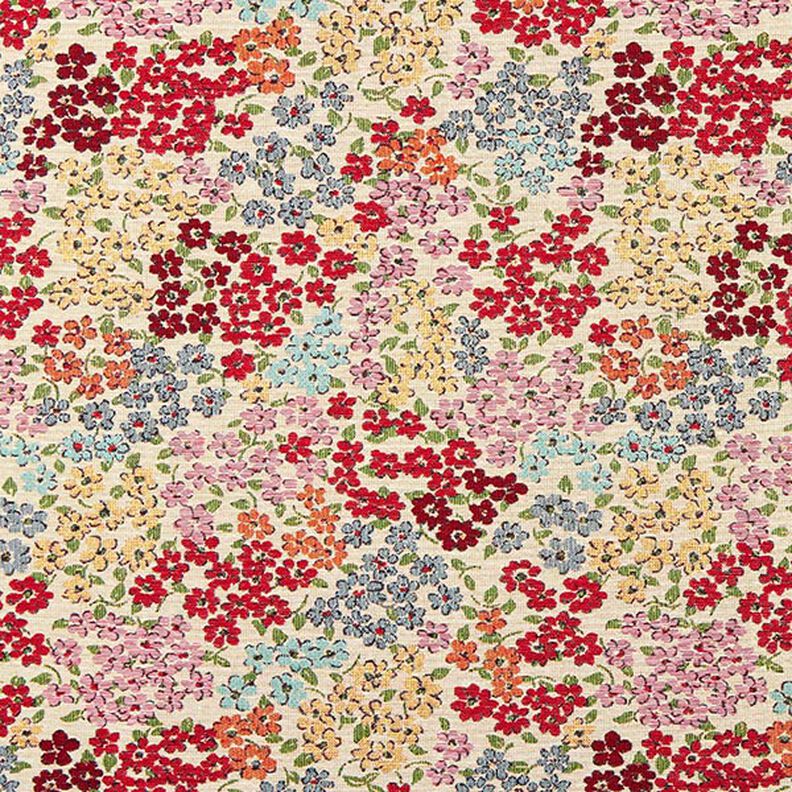 Dekorationsstof Gobelin blomsterflor – lysebeige/rød,  image number 1