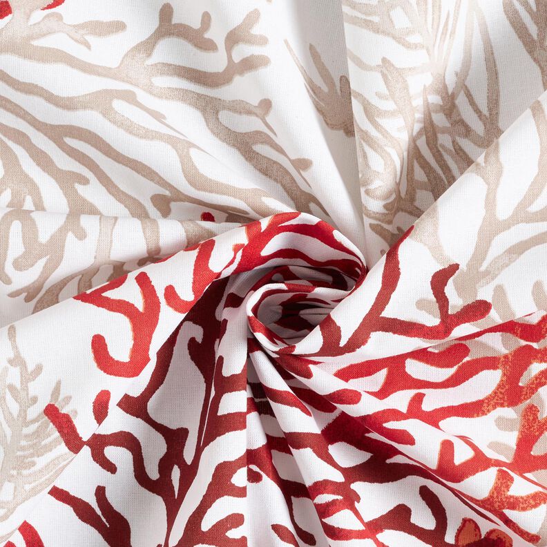 Bomuldsstof Cretonne store koraller – hvid/ferskenorange,  image number 3