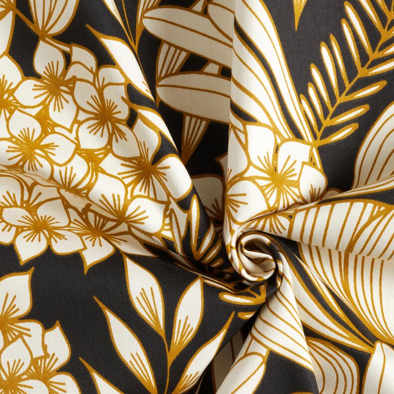 Bomuldssatin Tropiske blomster – sort,  image number 3