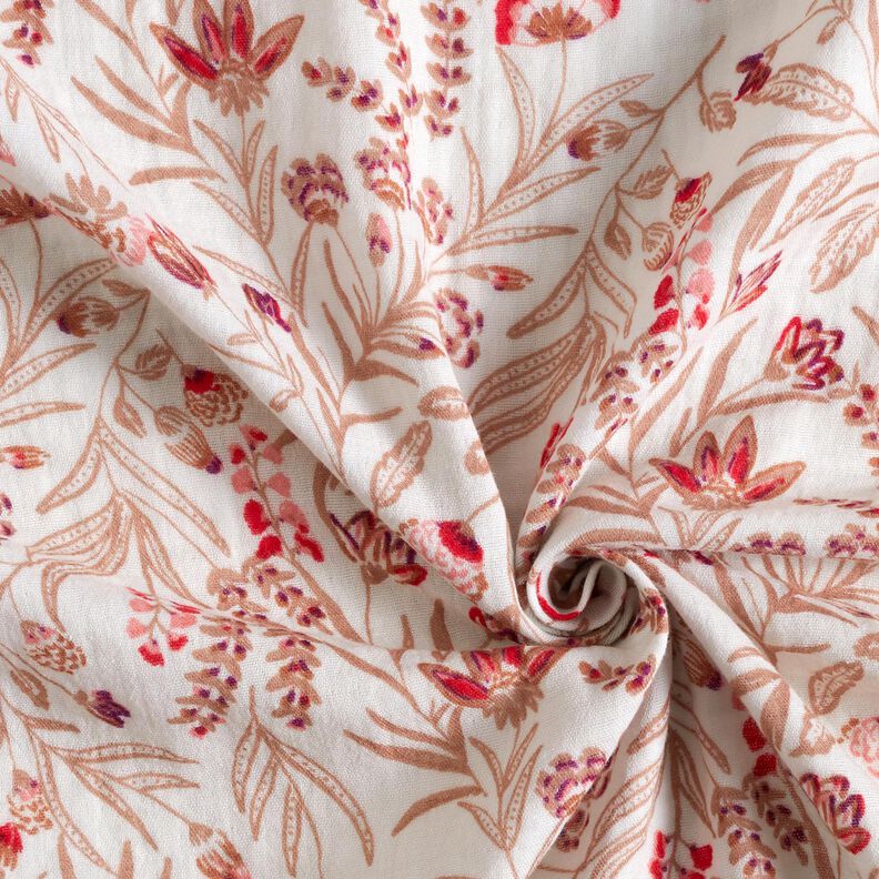 Musselin/Dobbelt-Crincle stof folkloristiske blomster – natur/rød,  image number 3