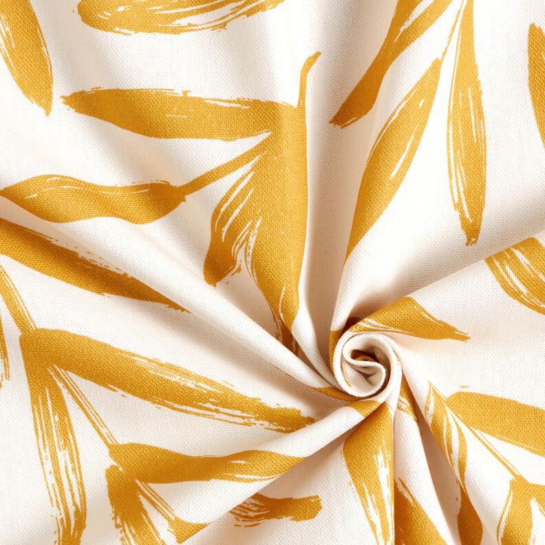 Dekorationsstof Halvpanama minimalistiske blade – sennep/natur,  image number 3