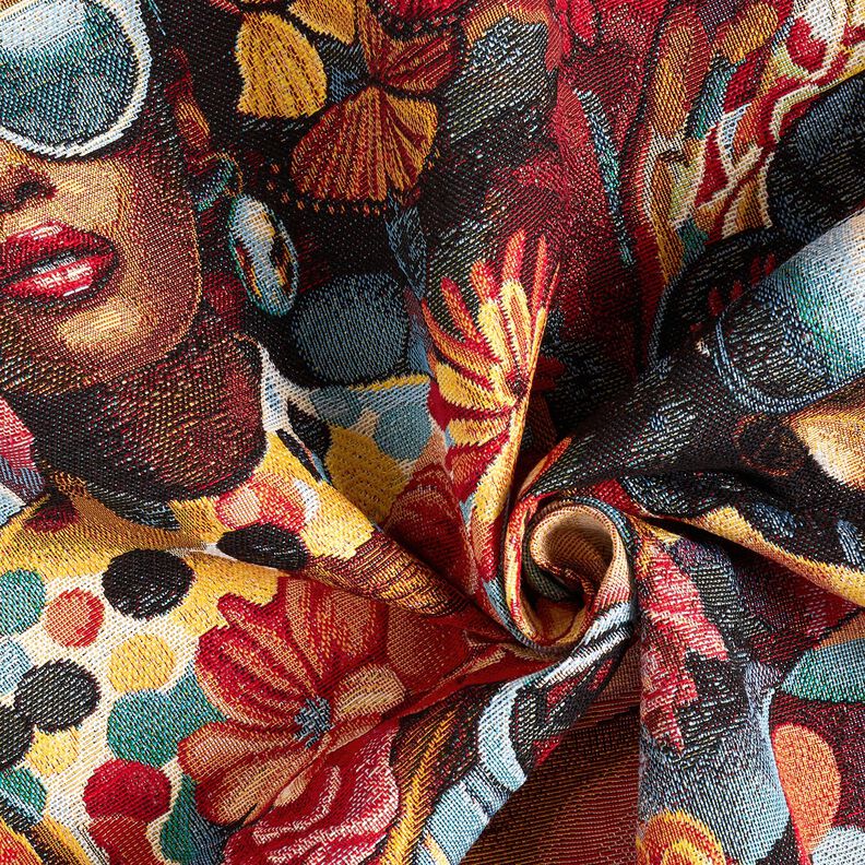 Dekorationsstof Gobelin famøse kvinder – karminrød/lysebeige,  image number 3