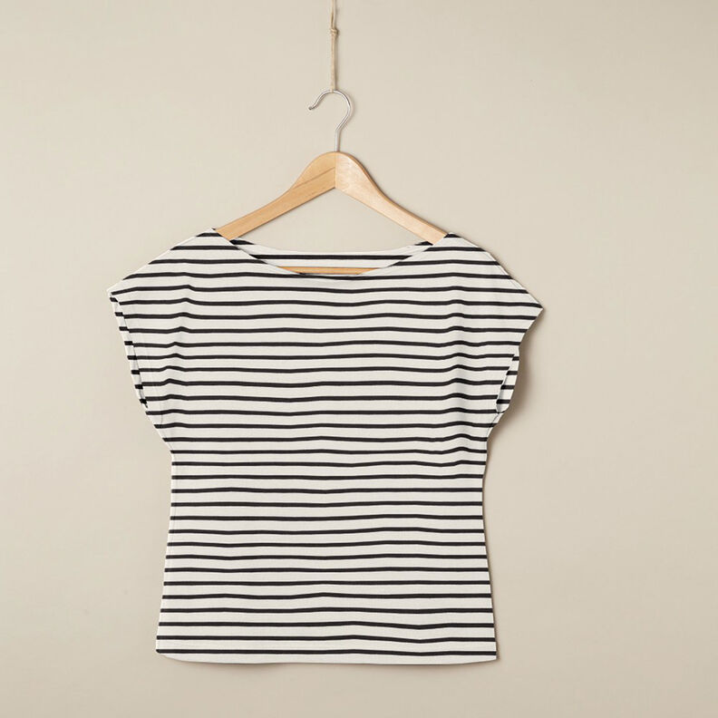 Bomuldsjersey brede og smalle striber &ndash; creme/sort,  image number 5