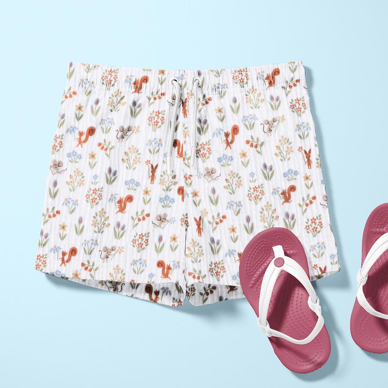 Musselin/Dobbelt-Crincle stof Egern og mus – hvid,  image number 6