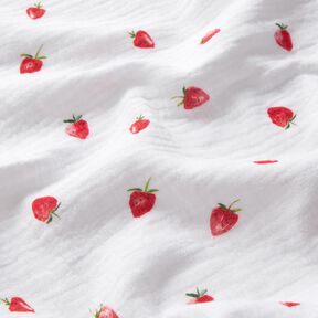 Musselin/Dobbelt-Crincle stof Akvarel jordbær Digitaltryk – hvid, 