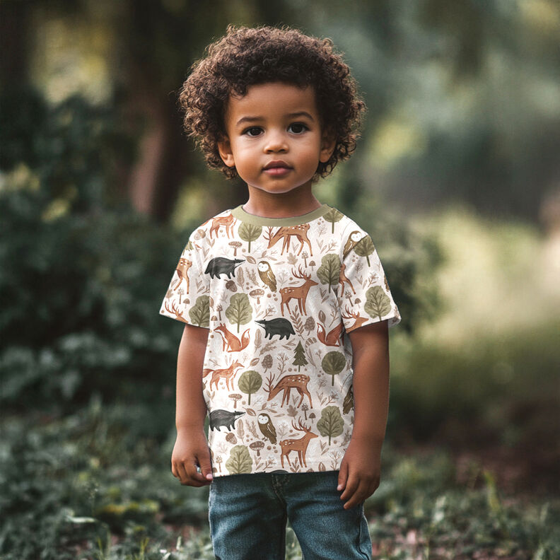 Sweatshirt lodden dyr i skoven Digitaltryk | Poppy Fabrics – uldhvid,  image number 5