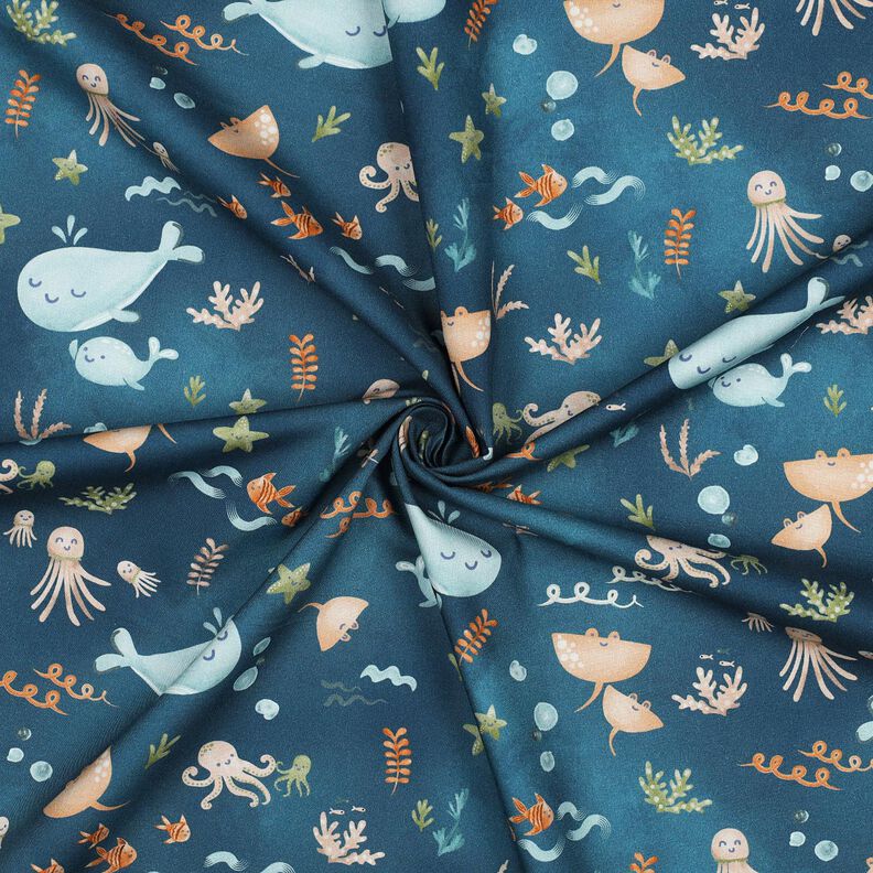 Bomuldspoplin glade havdyr Digitaltryk | Poppy Fabrics – havblå,  image number 3