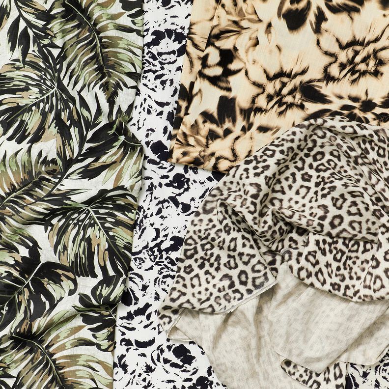 Viskose-hør-miks leoprint digitaltryk – mandel/sort,  image number 5
