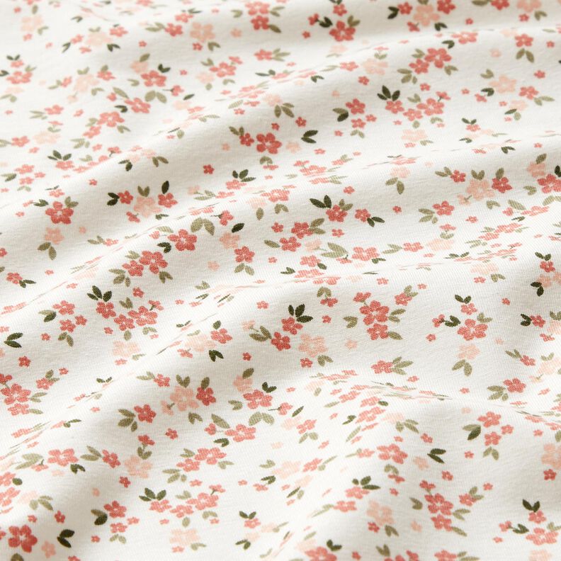 Bomuldsjersey Lyserøde blomster – elfenben,  image number 2
