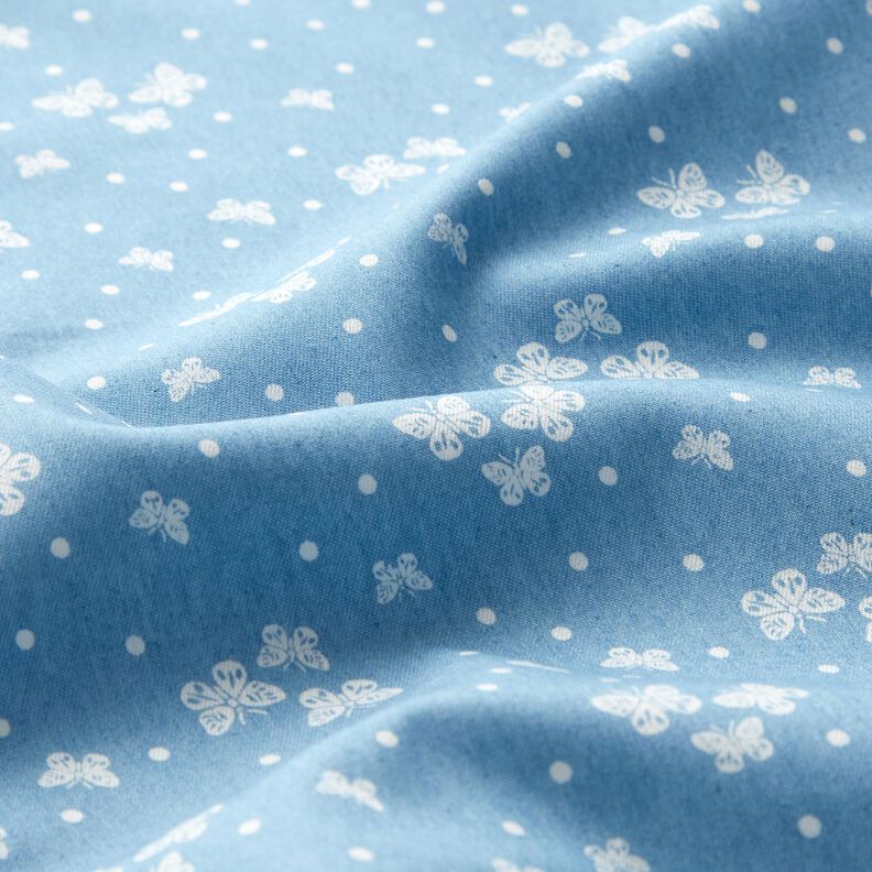Chambray Prikker og sommerfugle – lyseblå/uldhvid,  image number 2