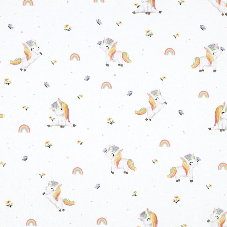 GOTS Bomuldsjersey enhjørninger Digitaltryk | by Poppy – hvid,  image number 1