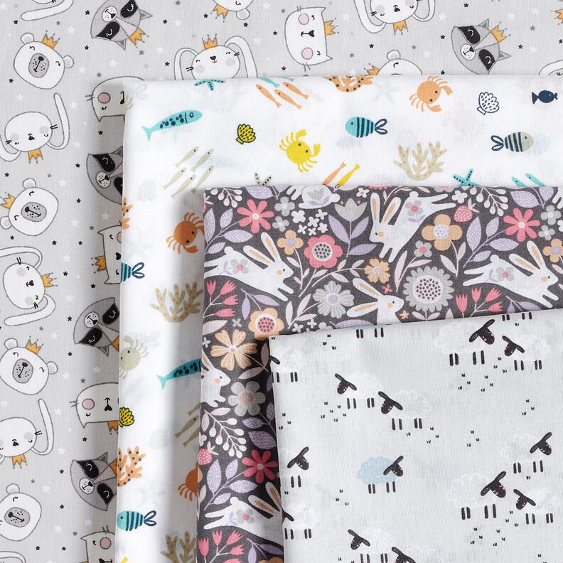 Bomuldspoplin Dyr med kroner – lysegrå,  image number 5