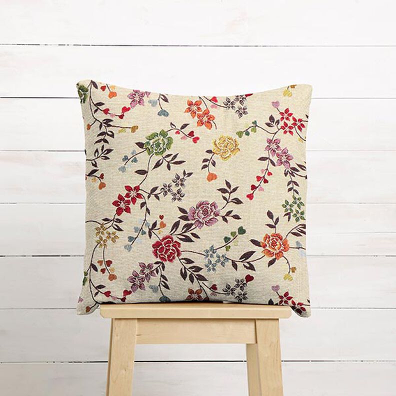 Dekorationsstof Gobelin rosenranker – lysebeige/rød,  image number 7