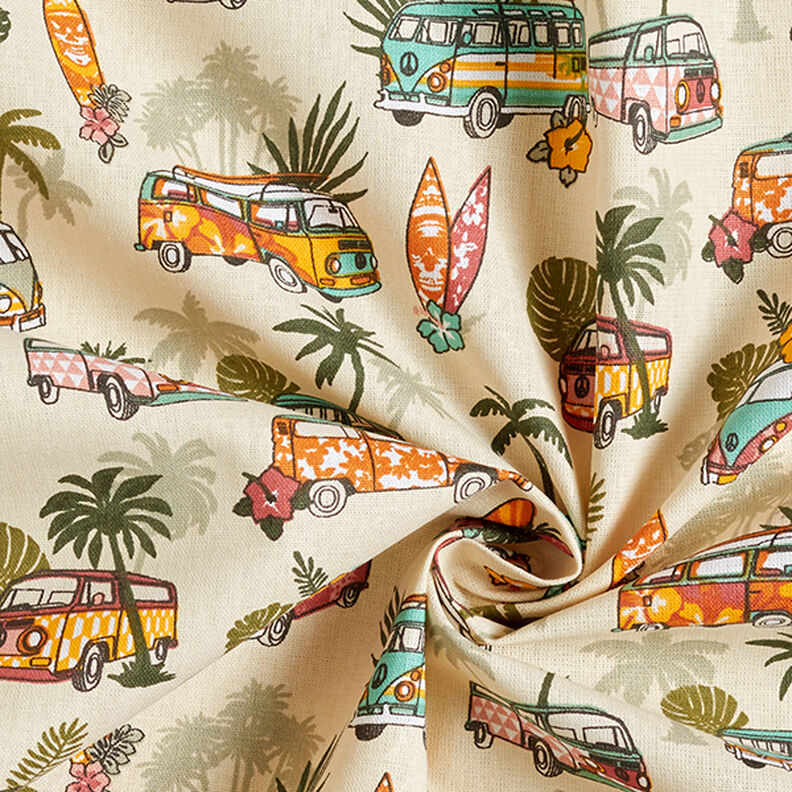 Bomuldsstof Cretonne Roadtrip Surf – beige,  image number 3