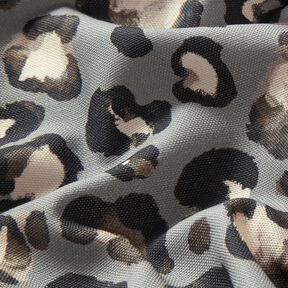 Dekorationsstof Canvas løve-polkaprikker – elefantgrå/sort, 