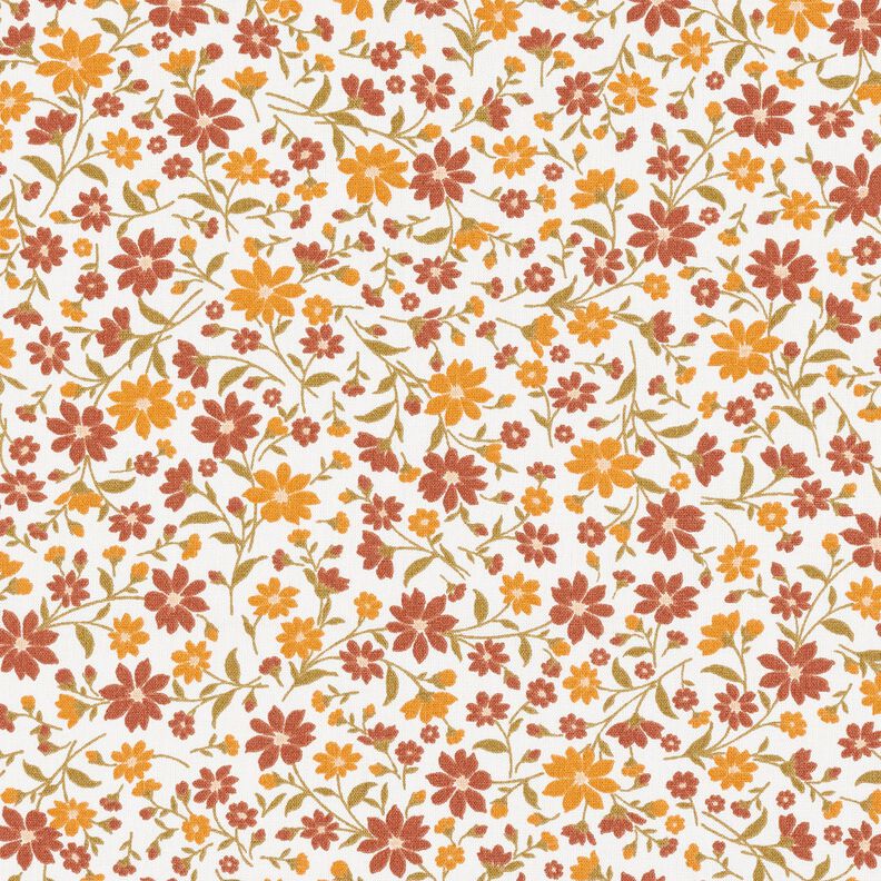 Bomuldspoplin Efterårsblomster – hvid/bourgogne-farvet,  image number 1