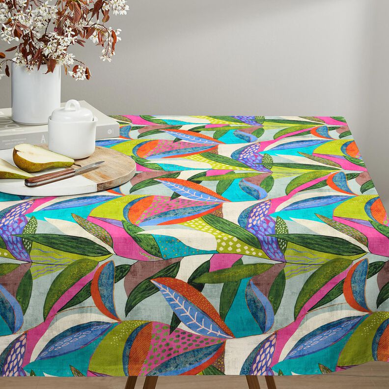 Dekorationsstof Halvpanama tropiske blade – orange/mørkegrøn,  image number 6